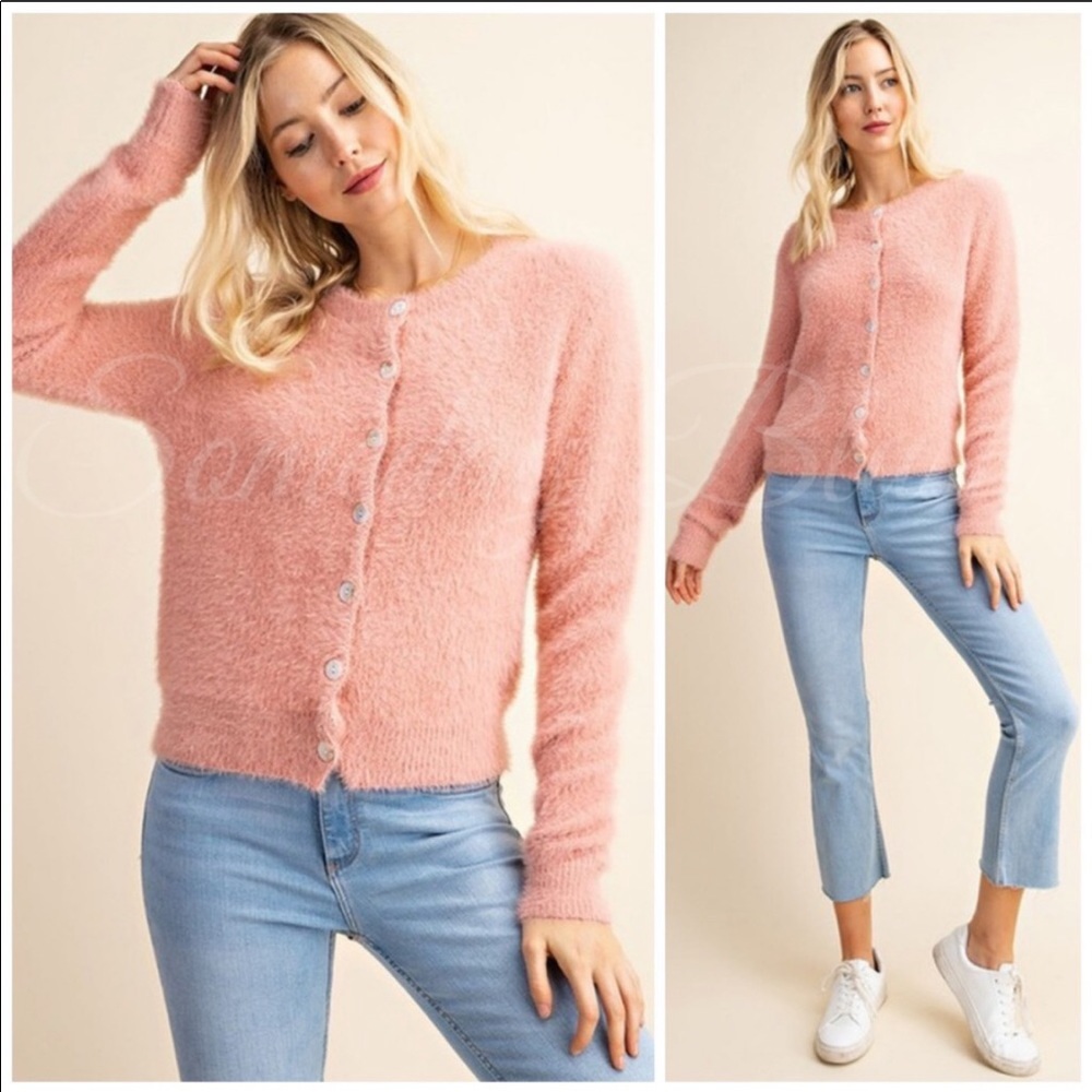 BLUSH SOFT FUZZY CARDIGAN